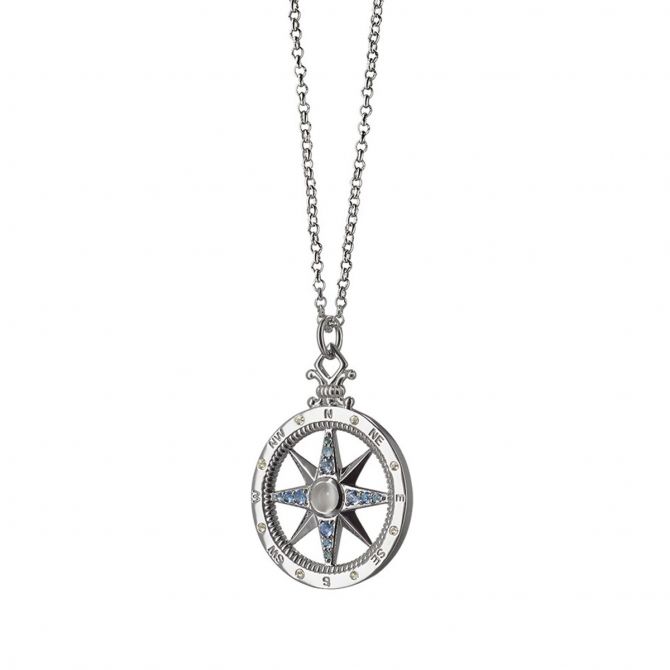 Sapphire Compass Locket Pendant in Sterling Silver