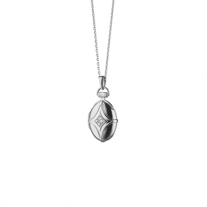 Monica Rich Kosann Petite Bridle Locket in Sterling Silver with White Sapphire, 18"