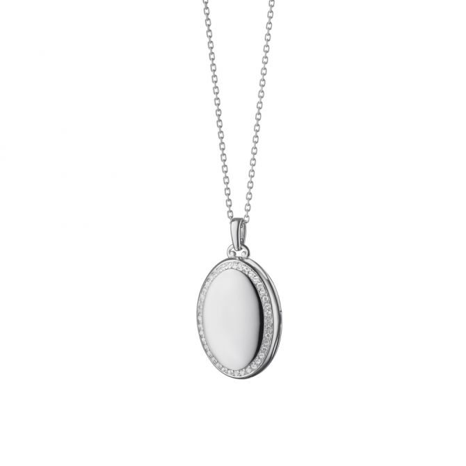 Monica Rich Kosann 4 Image "Midi" White Sapphire Border Locket in Sterling Silver, 30"