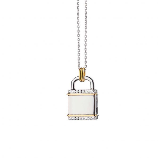 Monica Rich Kosann Two-Tone Square "Lock" Inspired Locket in Sterling Silver & Yellow Gold, 32"
