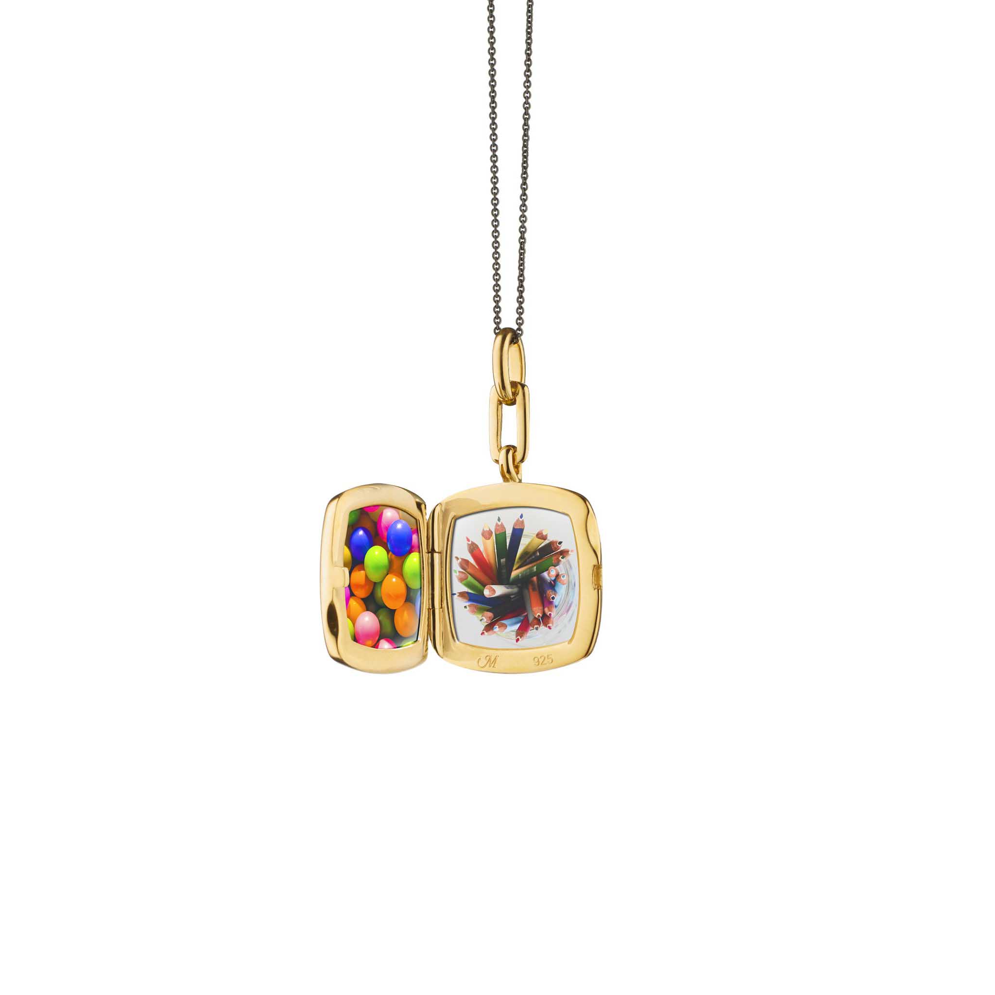 Monica Rich Kosann White Enamel and Yellow Gold Vermeil Cushion Locket with White Sapphire