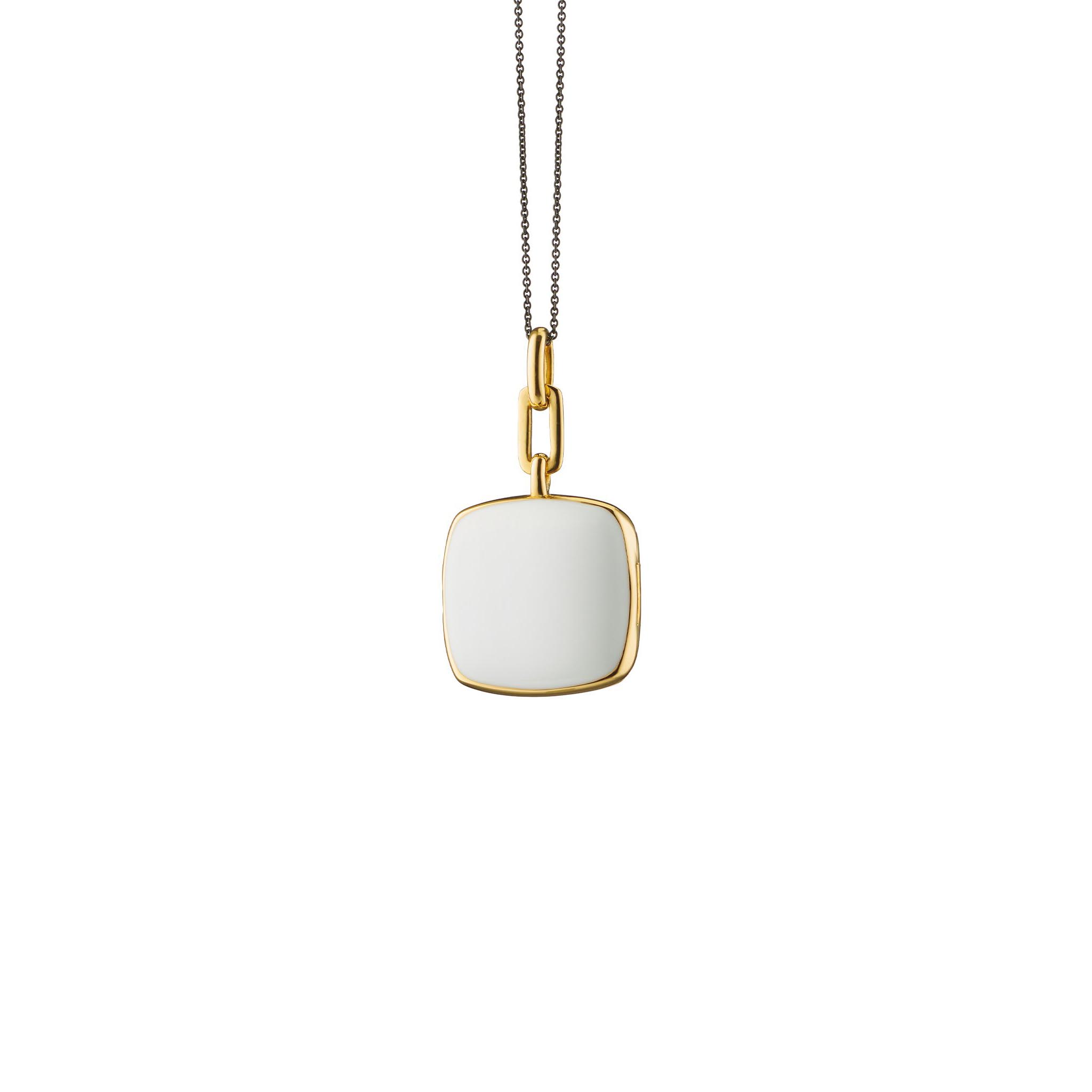 Monica Rich Kosann White Enamel and Yellow Gold Vermeil Cushion Locket with White Sapphire