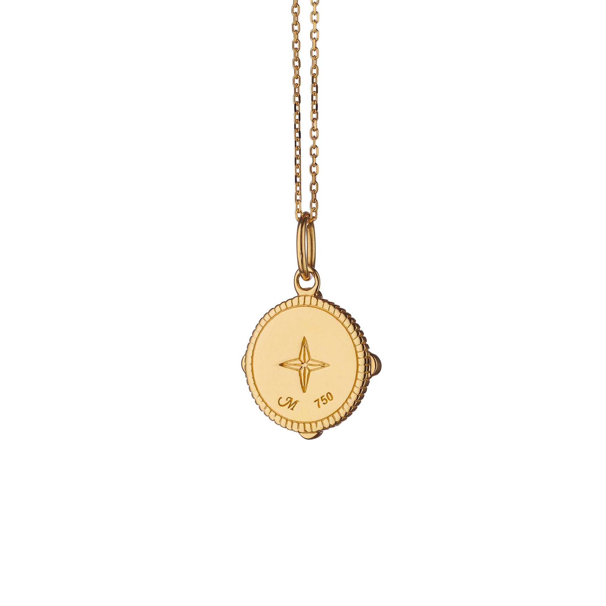 Monica Rich Kosann Mini Adventure Compass Charm in White Enamel & Yellow Gold with Sapphire