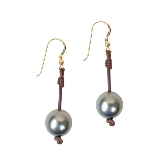 Vincent Peach Seaplicity Tahitian Pearl & Leather Drop Earrings