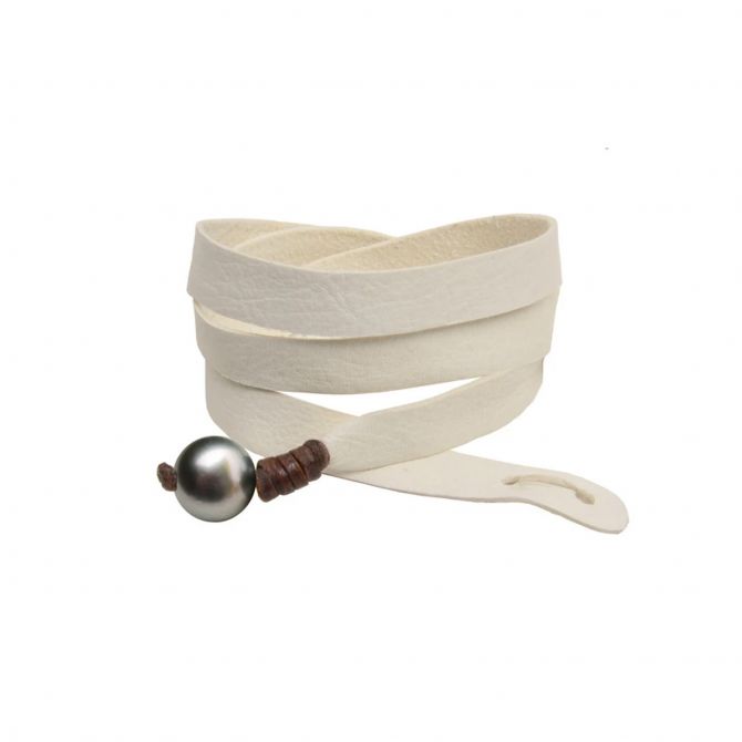 Vincent Peach Esperanza Tahitian Cultured Pearl White Leather Wrap Bracelet