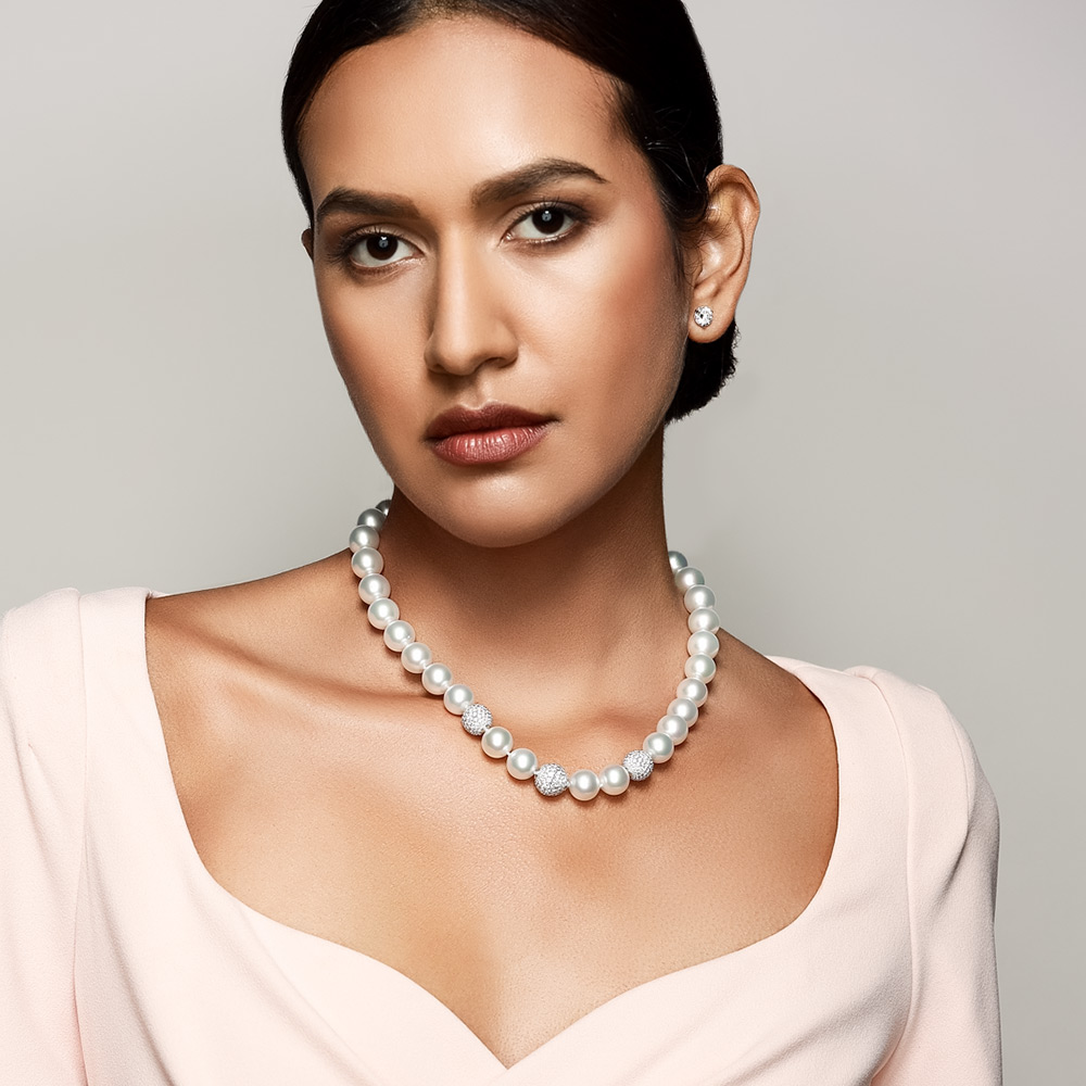 TARA Pearls South Sea Cultured Pearl & Diamond Pave Bead Strand Necklace, 18.5