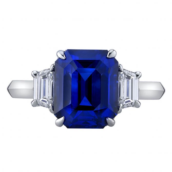 Omi Prive Sapphire & Diamond 3 Stone Ring in Platinum