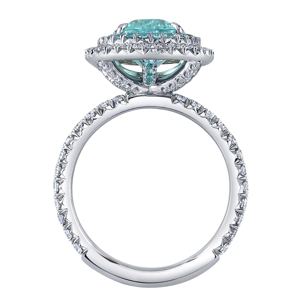 Omi Prive Oval Paraiba Tourmaline & Diamond Double Halo Ring in Platinum
