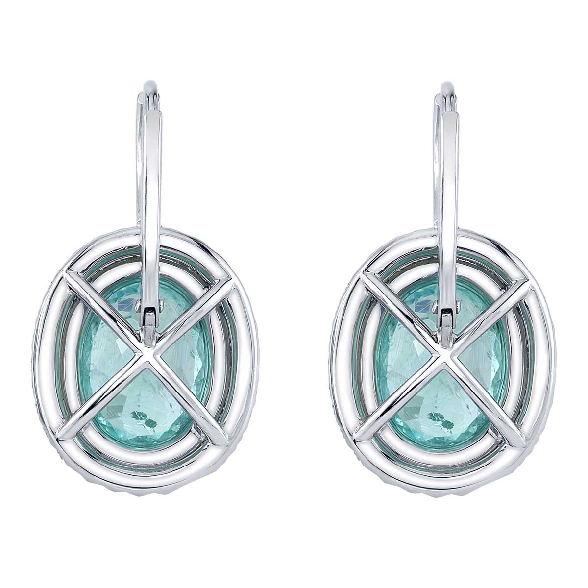 Omi Prive Oval Paraiba Tourmaline & Diamond Double Halo Earrings in Platinum
