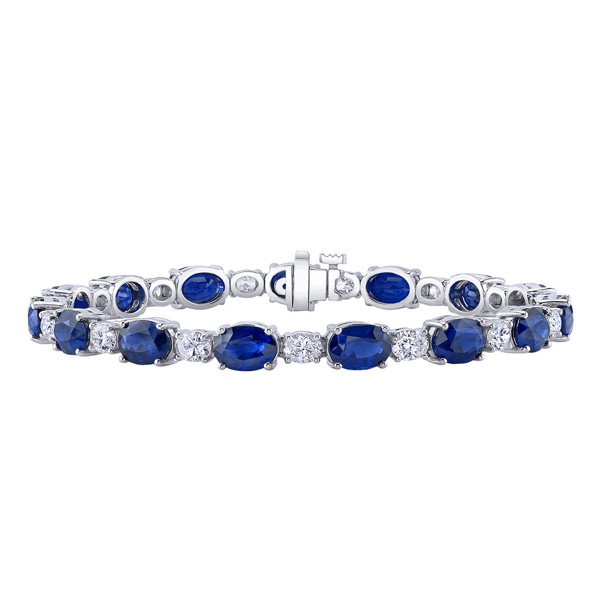 Omi Prive Oval Sapphire & Diamond Bracelet in Platinum, 7.5