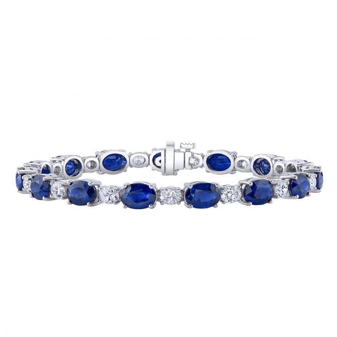 Omi Prive Oval Sapphire & Diamond Bracelet in Platinum, 7.5"