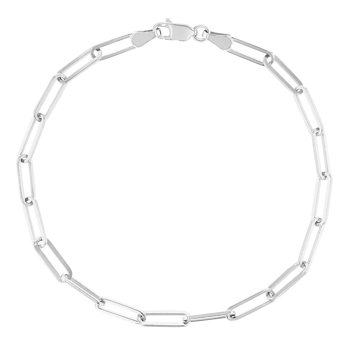 Paperclip Flat Link Bracelet in White Gold, 8