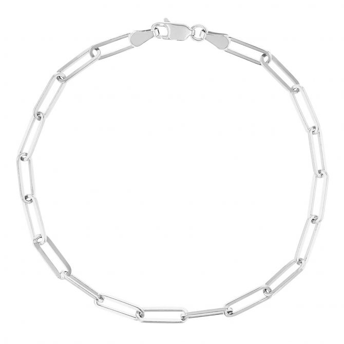 Paperclip Flat Link Bracelet in White Gold, 8"