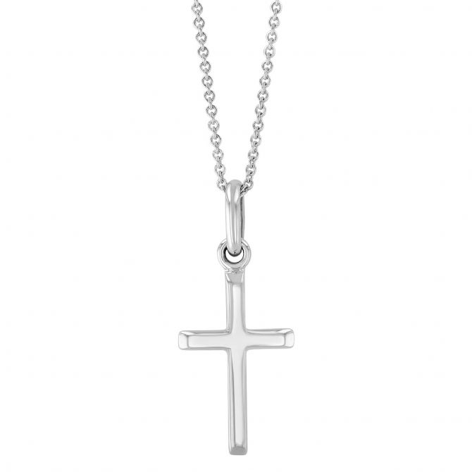 White Gold Classic Cross Pendant, 16-18"