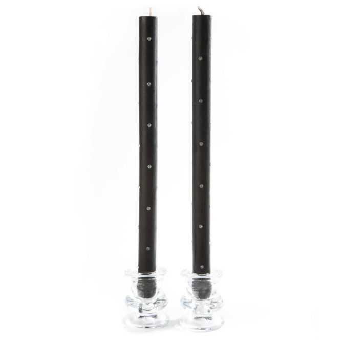 MacKenzie-Childs Black Sparkle Dinner Candles, Set of 2