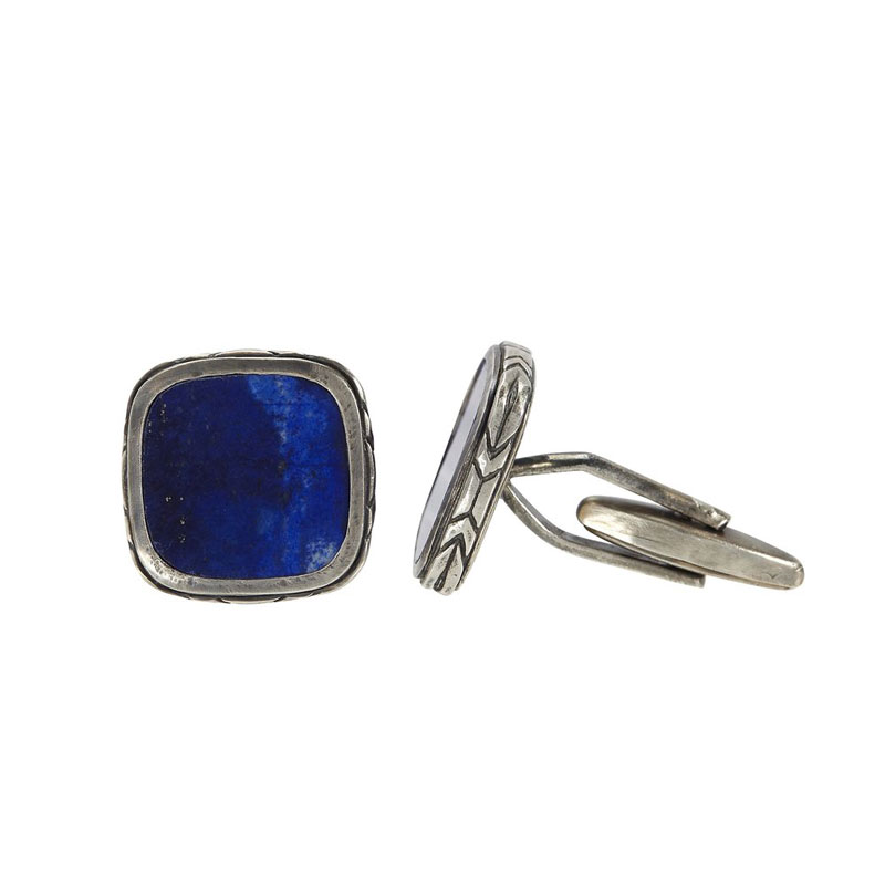 John Varvatos Square Stones Sterling Silver and Lapis Cufflinks