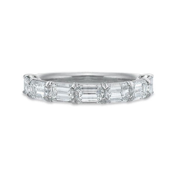 Grand Aire Emerald Cut East West Wedding Band Platinum