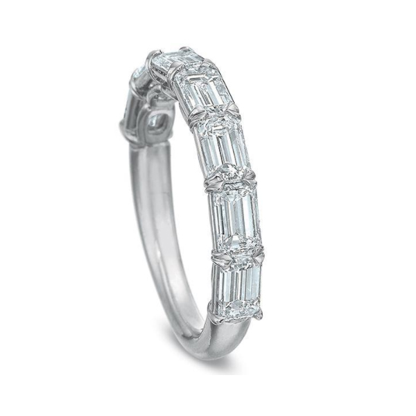 Grand Aire Emerald Cut East West Wedding Band Platinum
