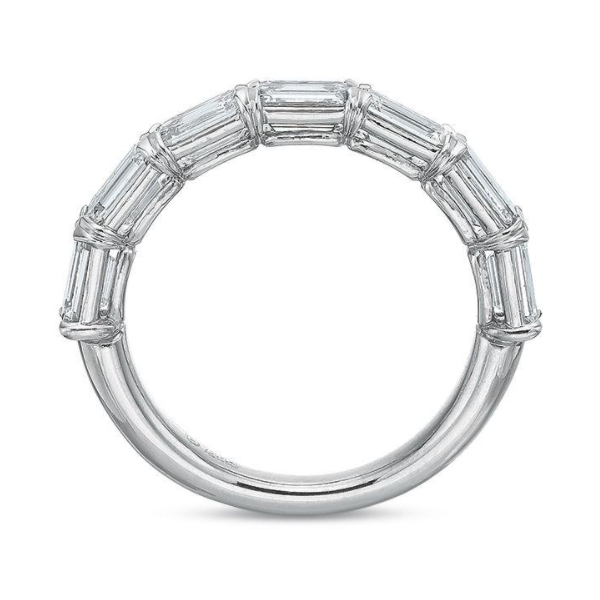 Grand Aire Emerald Cut East West Wedding Band Platinum