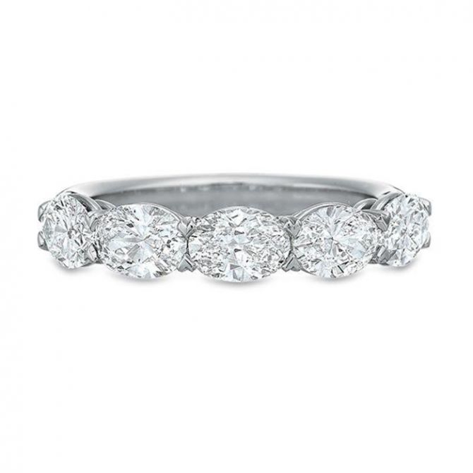 Oval Diamond 5 Stone East West Wedding Band in Platinum