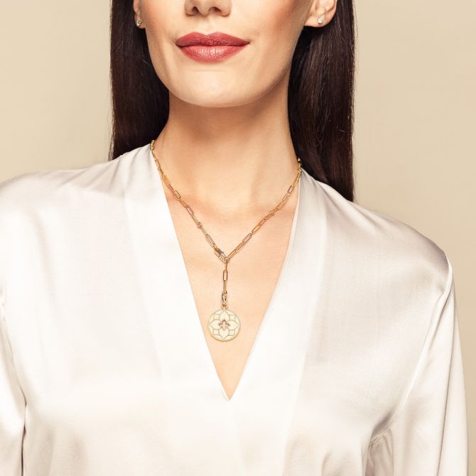 Venetian Princess Yellow Gold Satin Cutout Medallion with Diamonds