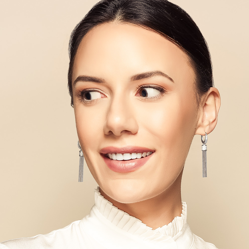 Roberto Coin Princess Ball Chain Dangle Earrings with Diamond Accents in White Gold
