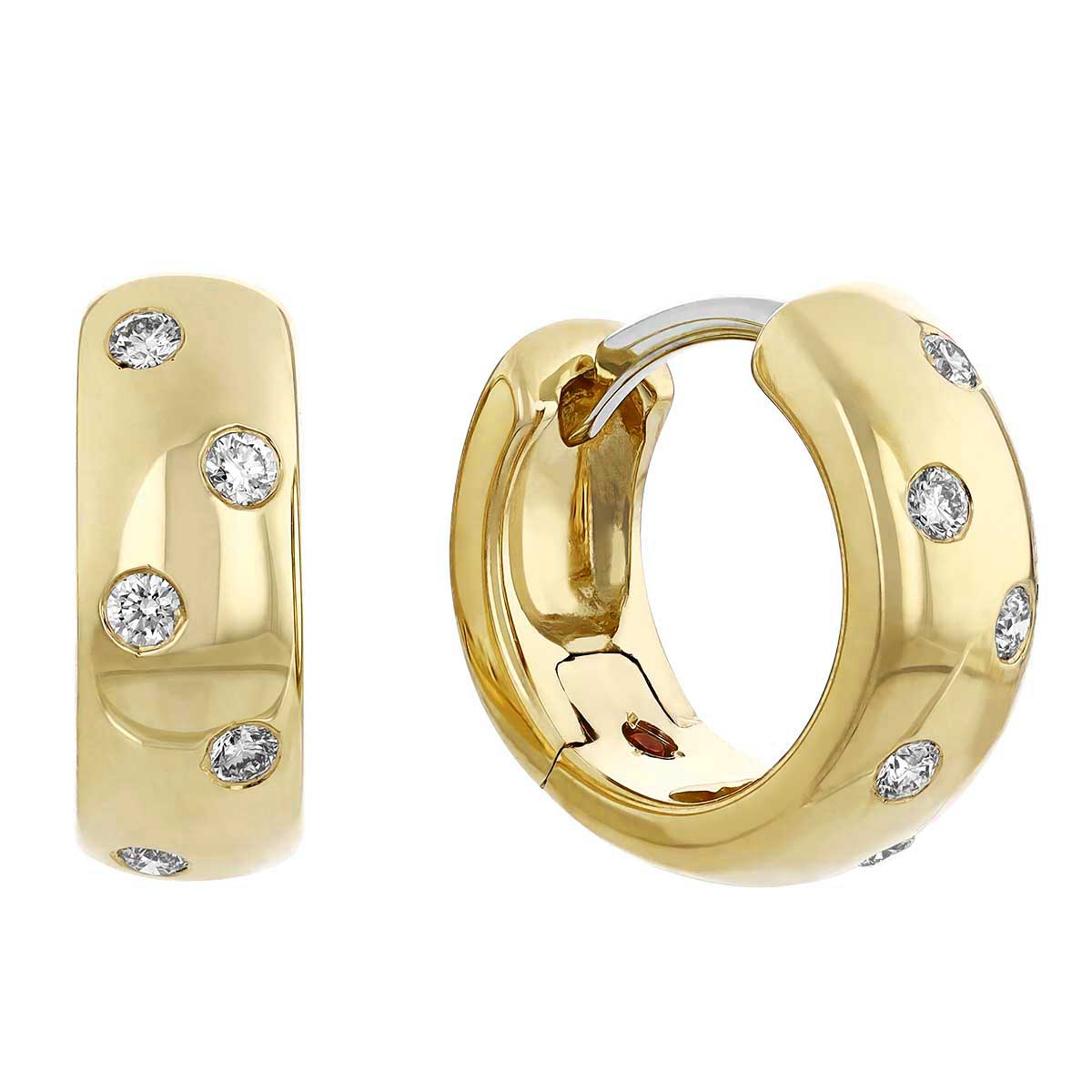 Yellow Gold Huggie Hoop Earrings with Flush Set Diamonds | Borsheims