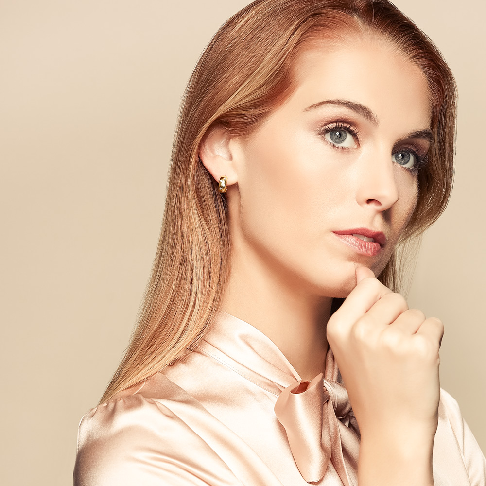 Roberto Coin 18K Gold Huggie Hoop Earrings with Flush Set Diamonds