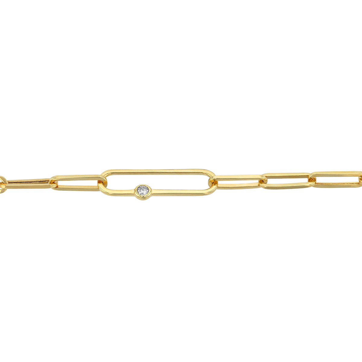 Yellow Gold Paperclip Link Bracelet with Diamond Accent, 7.5