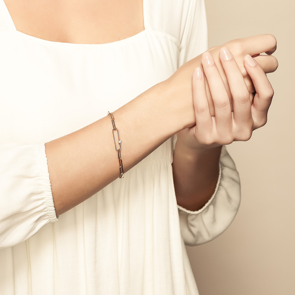 Yellow Gold Paperclip Link Bracelet with Diamond Accent, 7.5