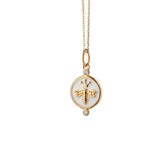 Monica Rich Kosann Queen Bee Charm in White Enamel & 18K Yellow Gold with Diamonds