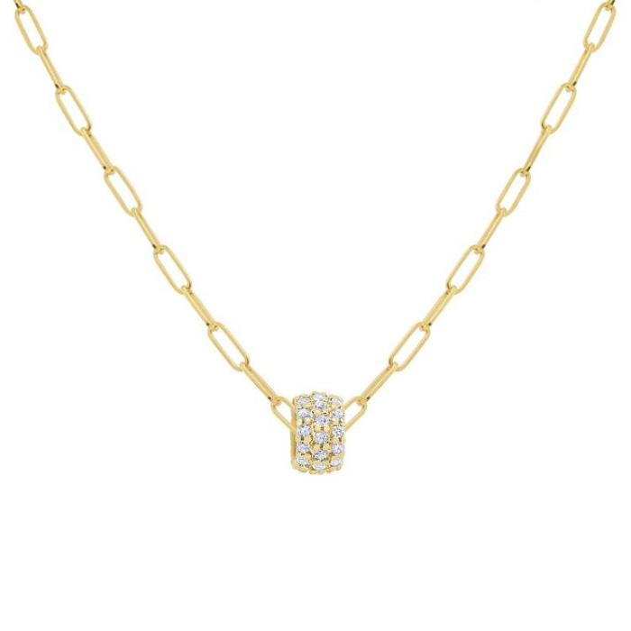 Diamond Rondelle Necklace in Yellow Gold with Paperclip Chain, 18