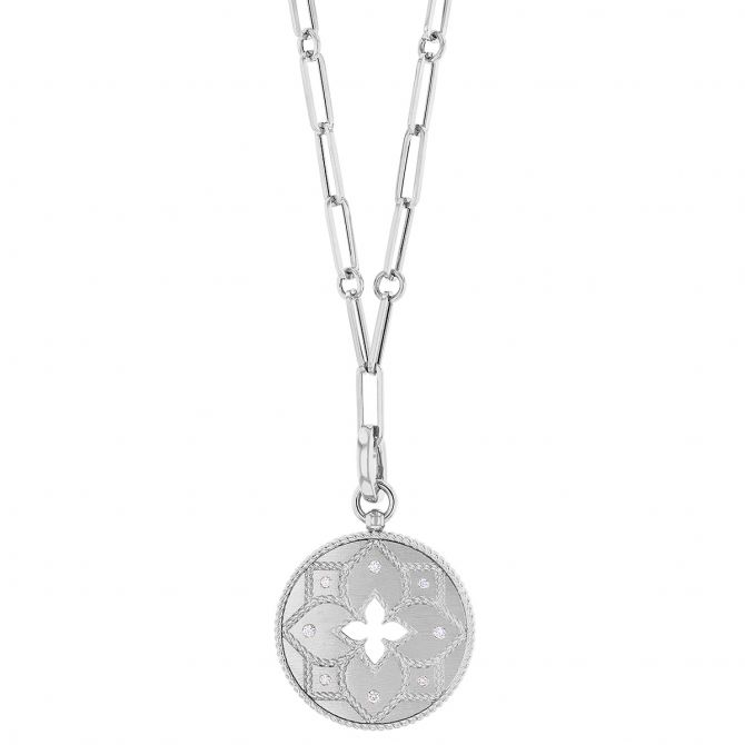 Roberto Coin Venetian Princess Diamond Flower Locket Paperclip Link Necklace