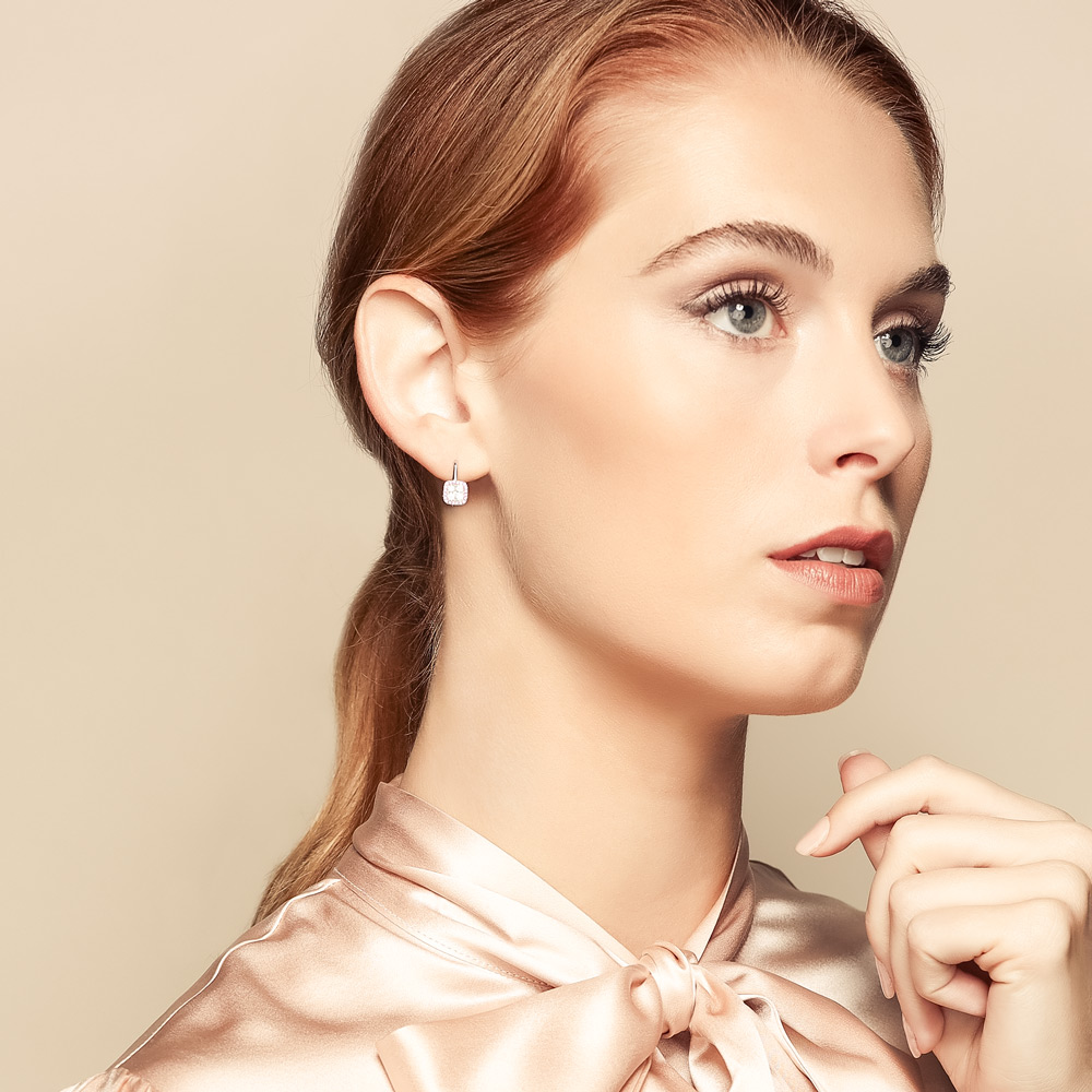 Frederic Sage Pink & White Diamond Square Drop Earrings in White & Rose Gold