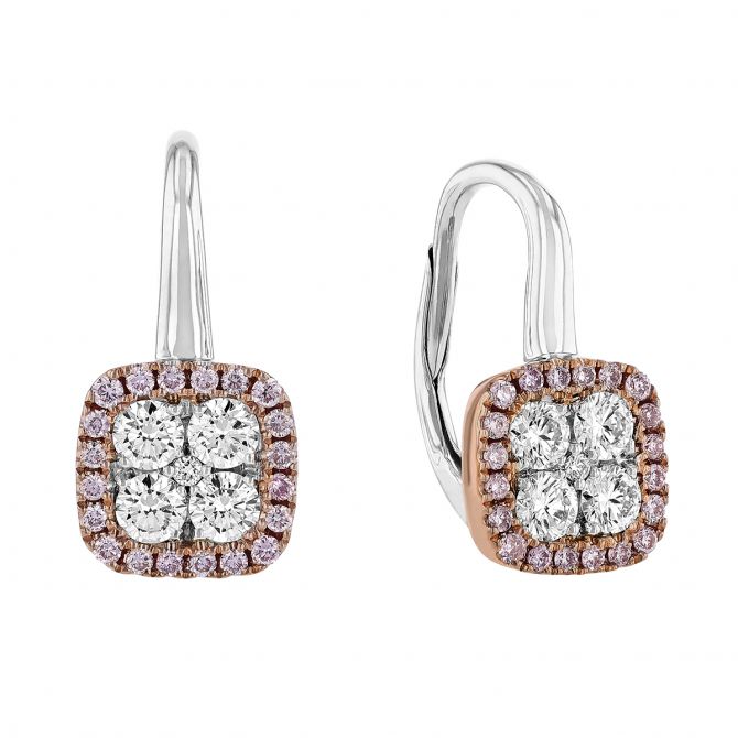 Frederic Sage Pink & White Diamond Square Drop Earrings in White & Rose Gold