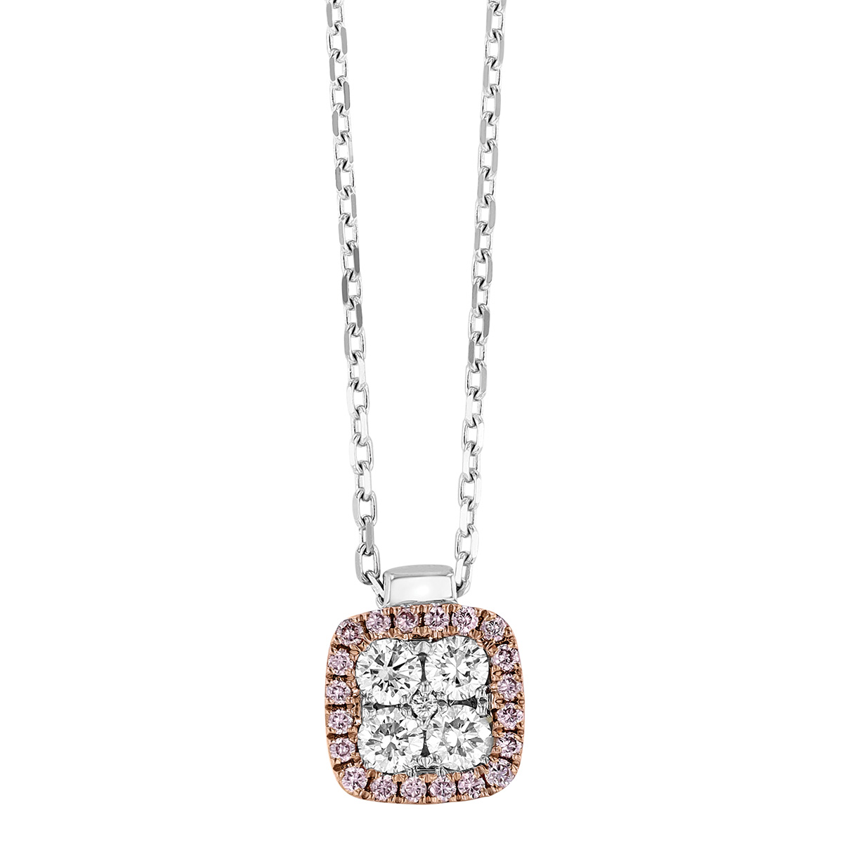 Frederic Sage Pink & White Diamond Square Pendant in White & Rose Gold, 18