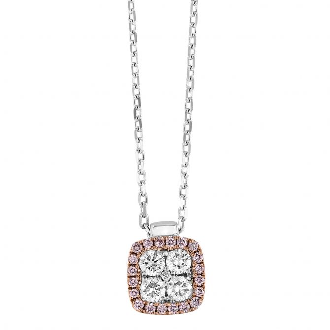 Frederic Sage Pink & White Diamond Square Pendant in White & Rose Gold, 18"