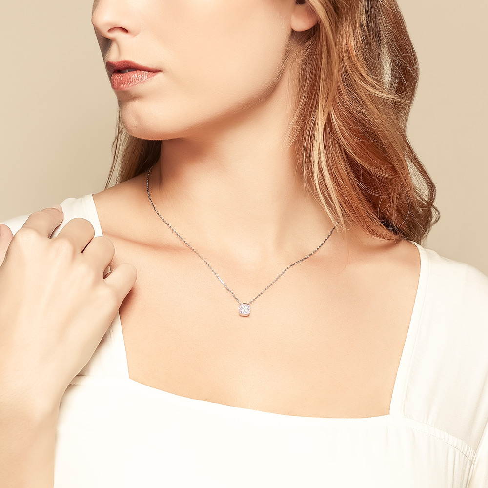 Frederic Sage Pink & White Diamond Square Pendant in White & Rose Gold, 18