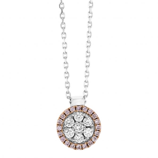 Frederic Sage Pink & White Diamond Circle Pendant in White & Rose Gold, 16"