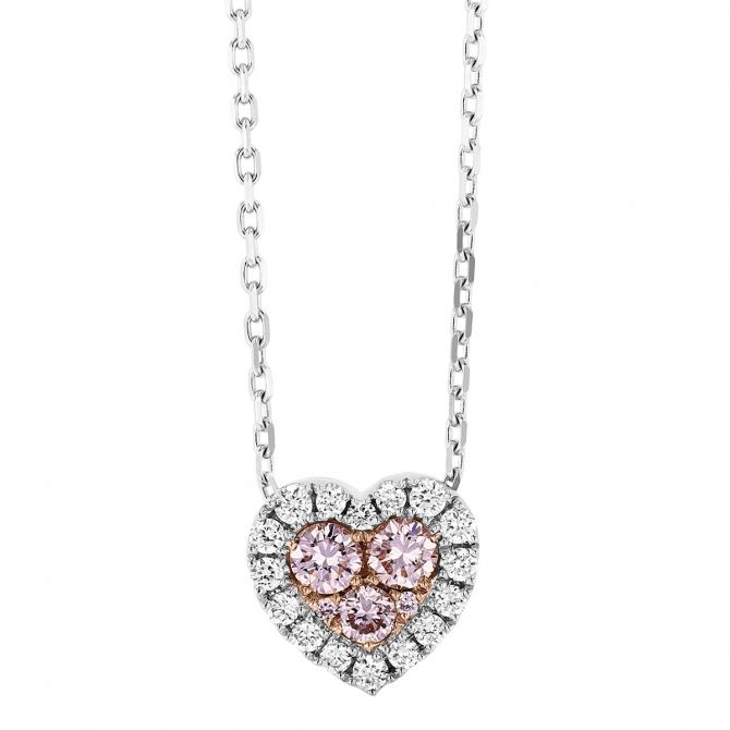 Frederic Sage Pink & White Diamond Heart Pendant in White & Rose Gold, 18"