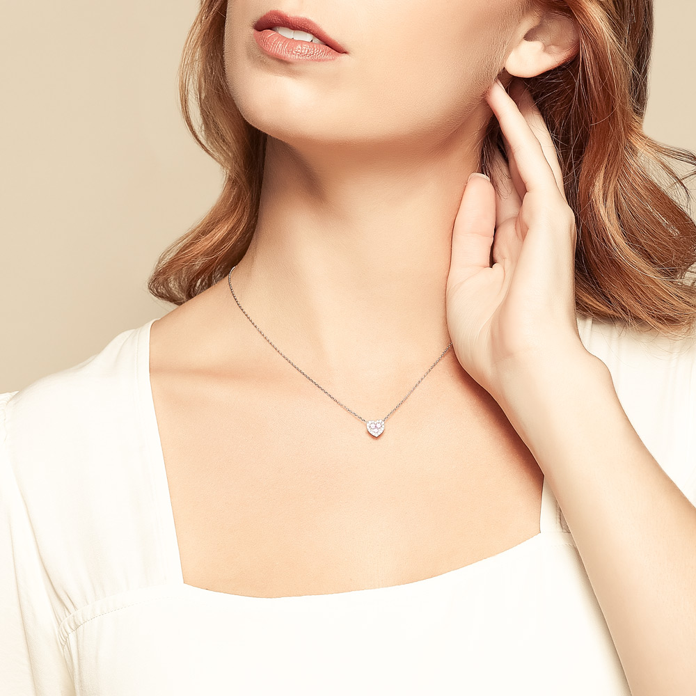 Frederic Sage Pink & White Diamond Heart Pendant in White & Rose Gold, 18