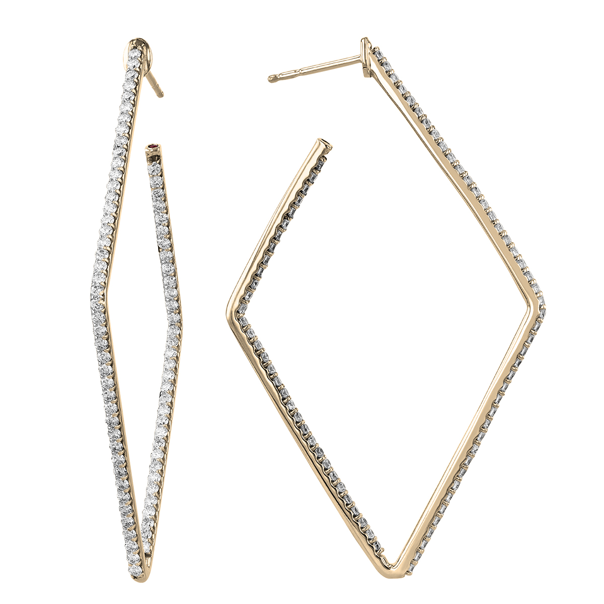 Roberto Coin Square Perfect Diamond Hoops in 18K Gold, 1.85 cttw