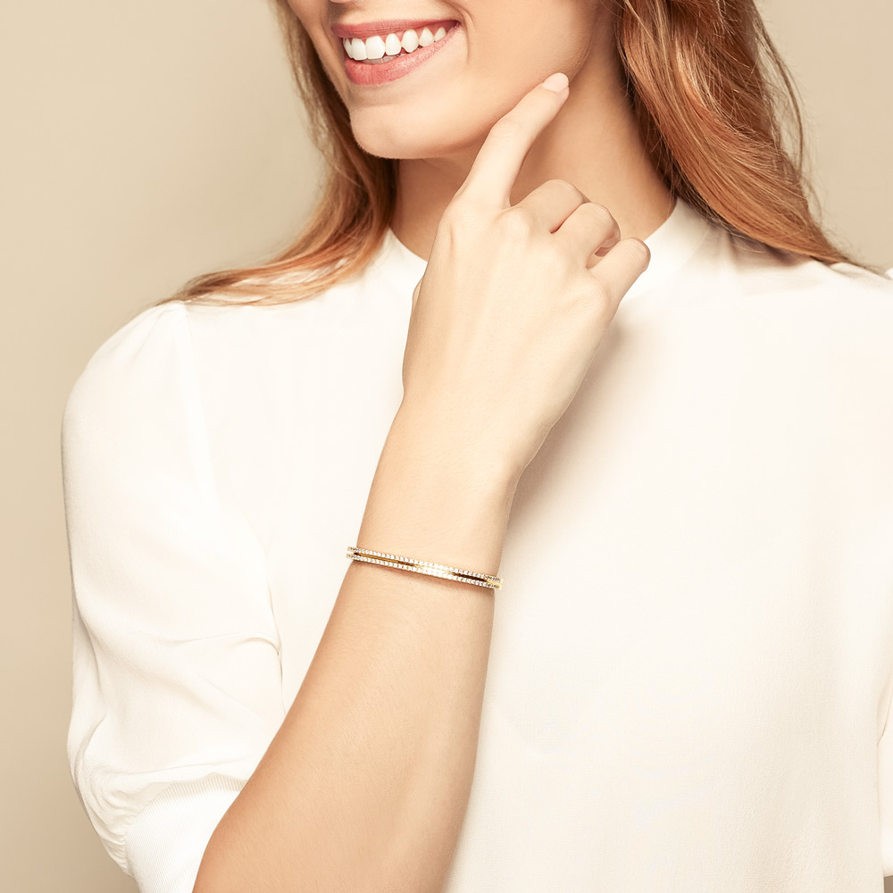 Roberto Coin Portofino White Gold 2 Row Diamond Bangle Bracelet