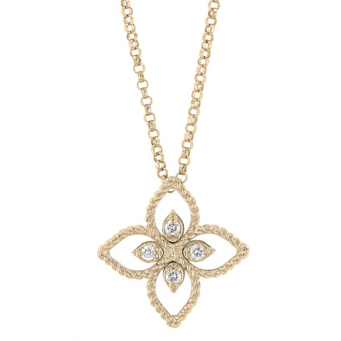 Roberto Coin Principessa Small Diamond Flower Pendant in 18K Gold, 18"