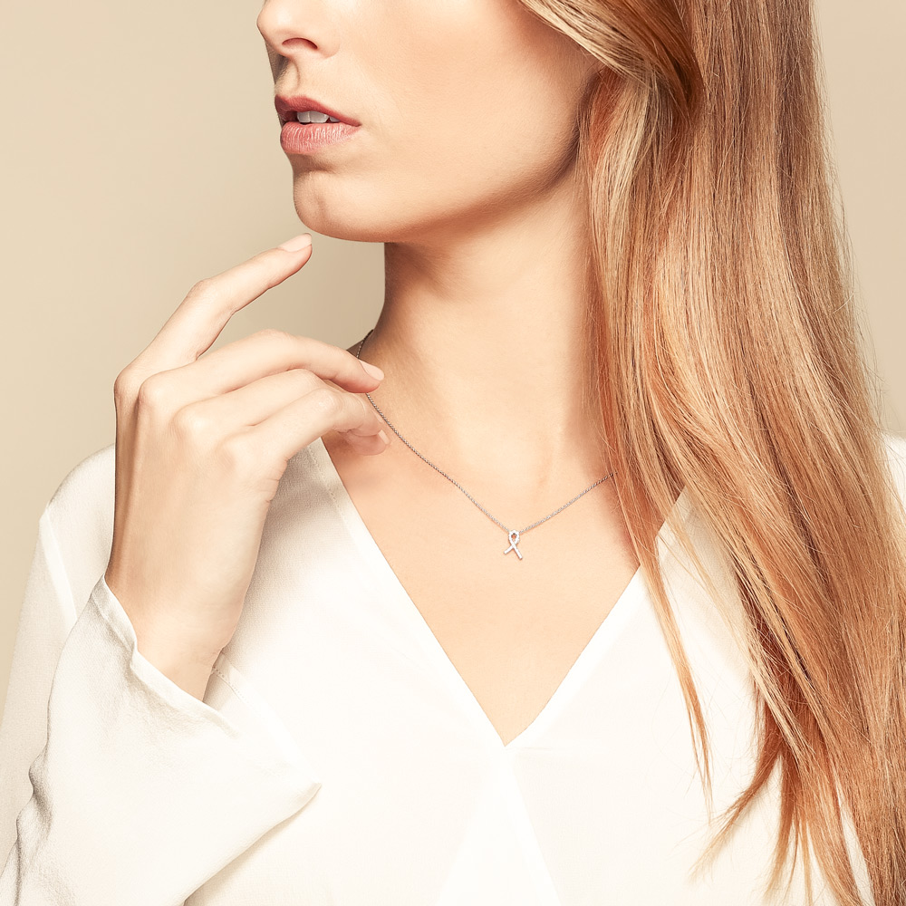 Roberto Coin Tiny Treasures Hope Ribbon with Diamonds Necklace in White Gold