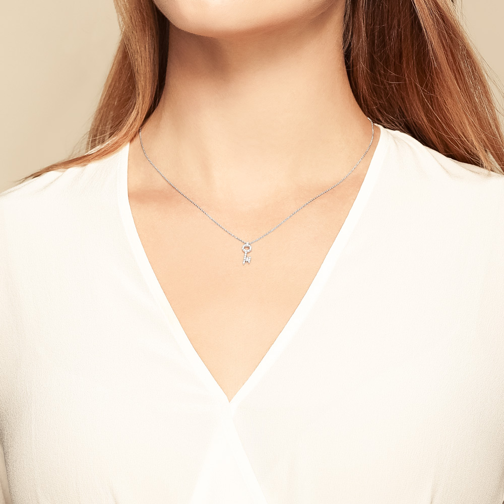 Roberto Coin Tiny Treasures Key with Diamonds Necklace in White Gold