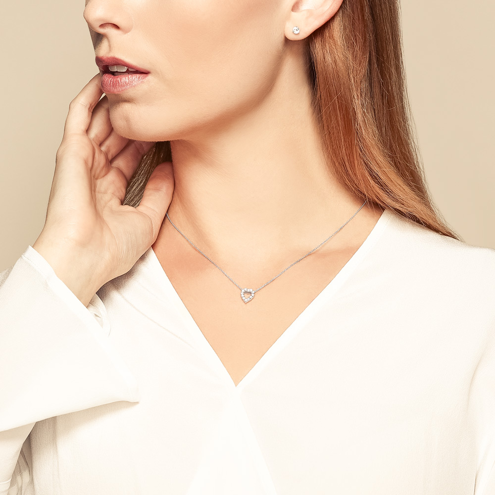 Roberto Coin Tiny Treasures Diamond Heart Necklace in White Gold, 0.26 cttw