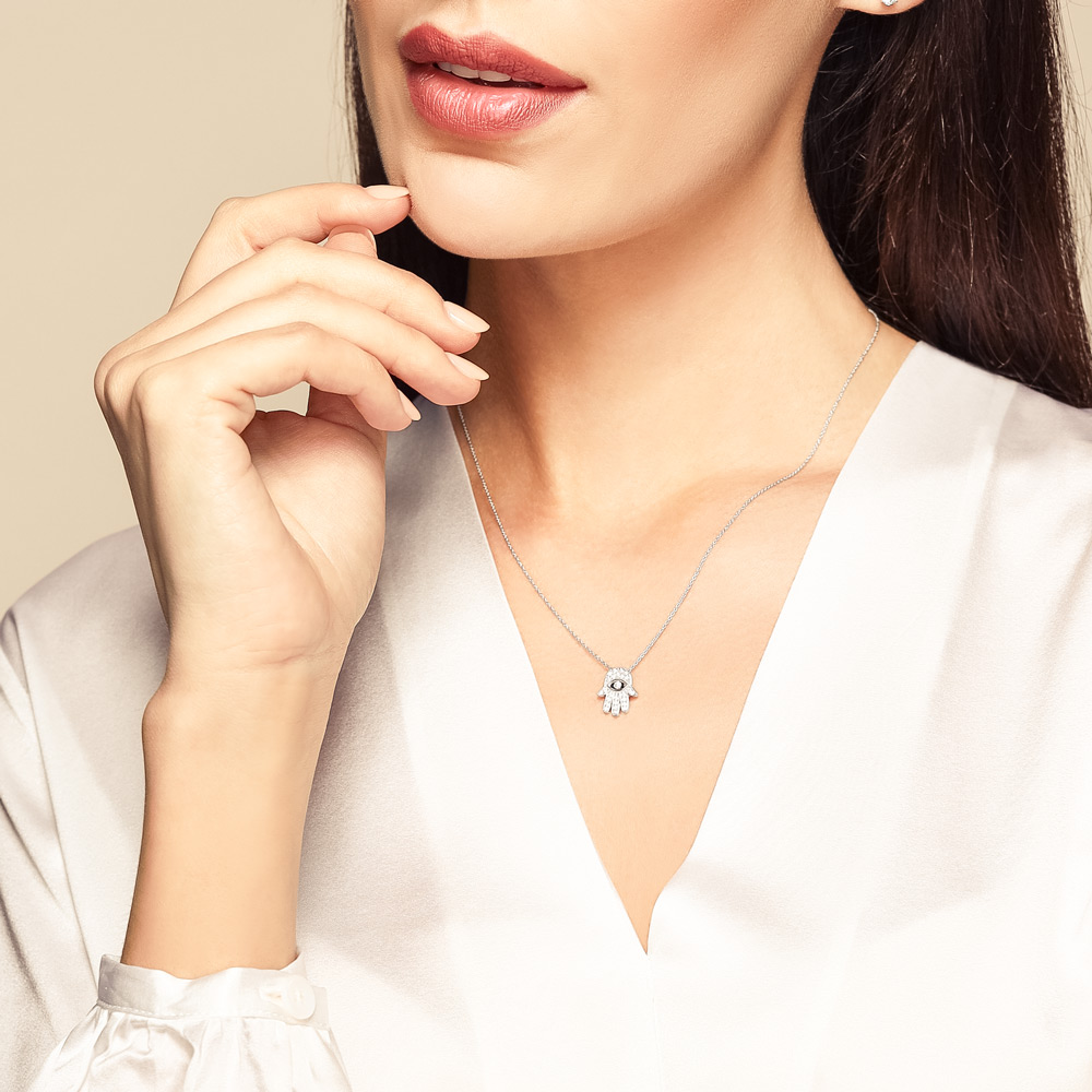 Roberto Coin Tiny Treasures White Gold Hamsa Necklace with Diamonds, 18