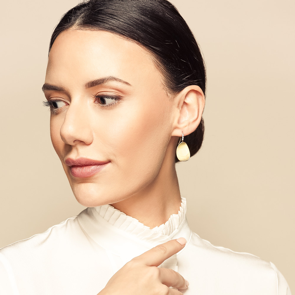 Marco Bicego Lunaria Yellow Gold & Diamond Pavé Medium Drop Earrings
