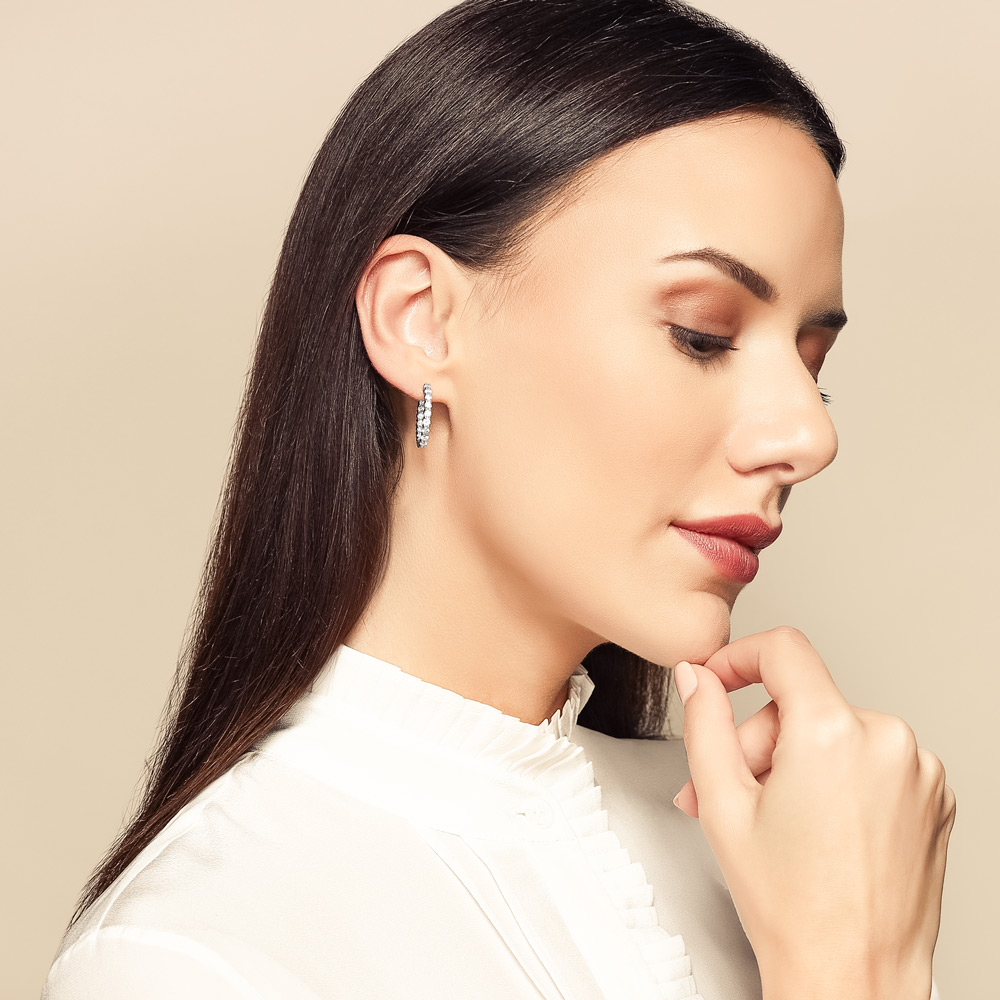 Roberto Coin Small Inside Outside Diamond Hoop Earrings in White Gold, 1.95 cttw
